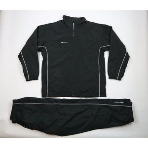 Vintage Reebok Mens Large Spell Out Lined 2 Piece Windbreaker Track Suit Black
